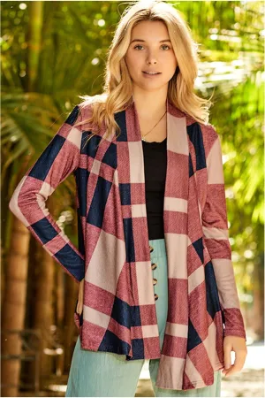 NicholesGifts Women Plaid Open Front Cardigan