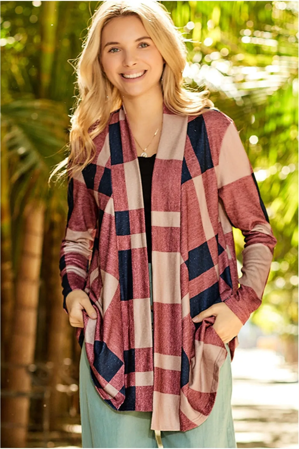 NicholesGifts Women Plaid Open Front Cardigan