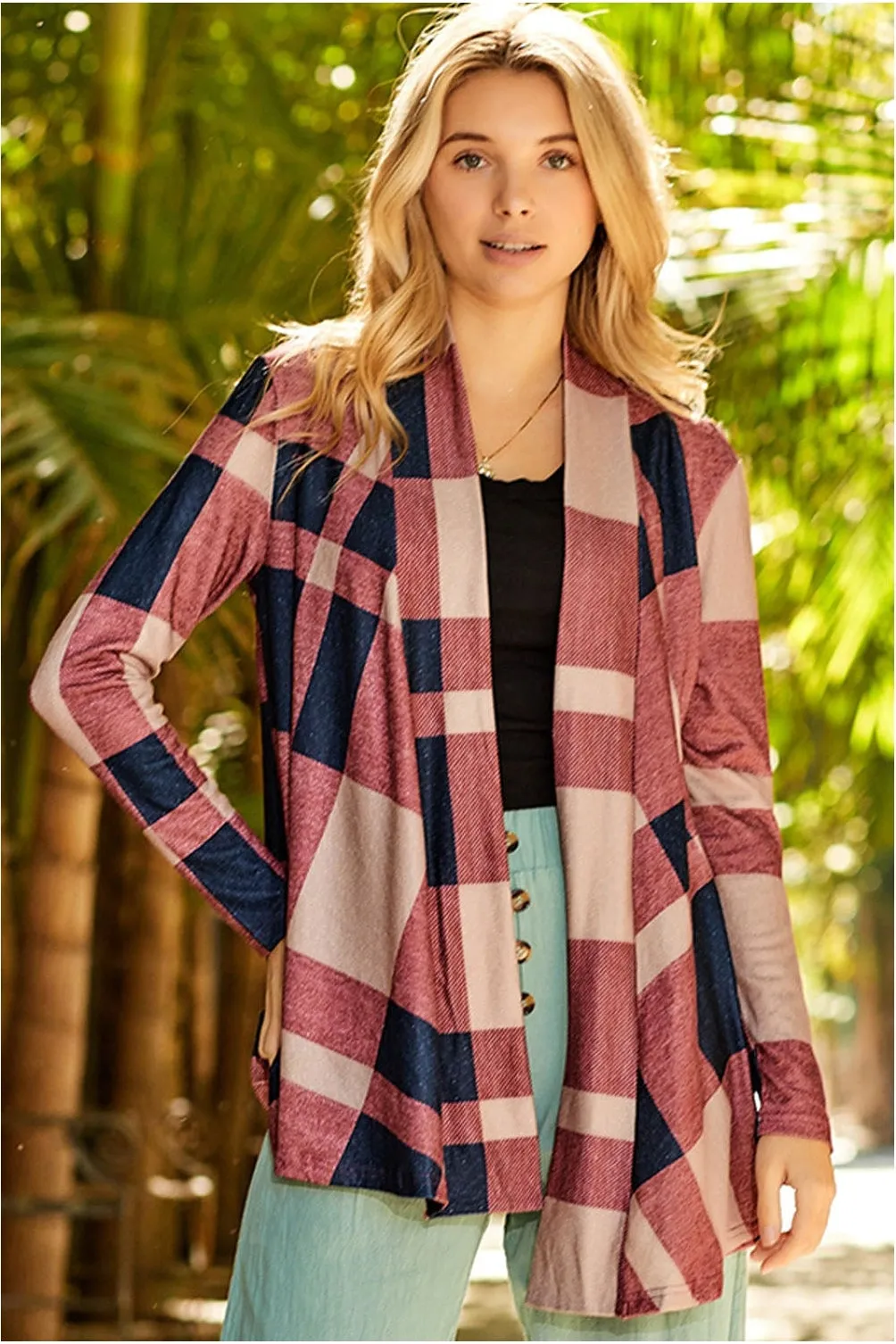 NicholesGifts Women Plaid Open Front Cardigan