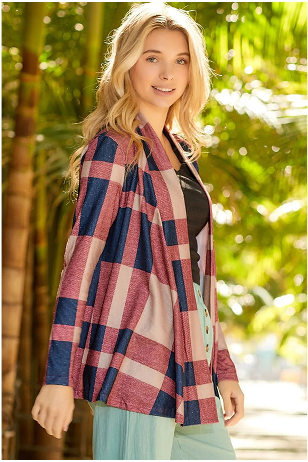 NicholesGifts Women Plaid Open Front Cardigan