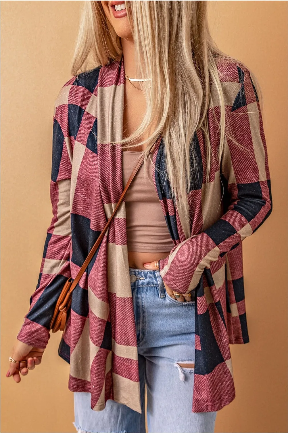 NicholesGifts Women Plaid Open Front Cardigan