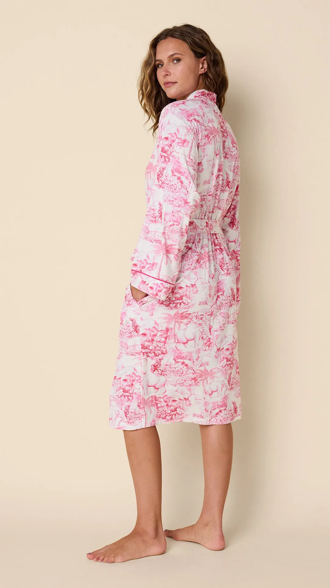 Palm Grove Toile Pima Knit Kimono Robe