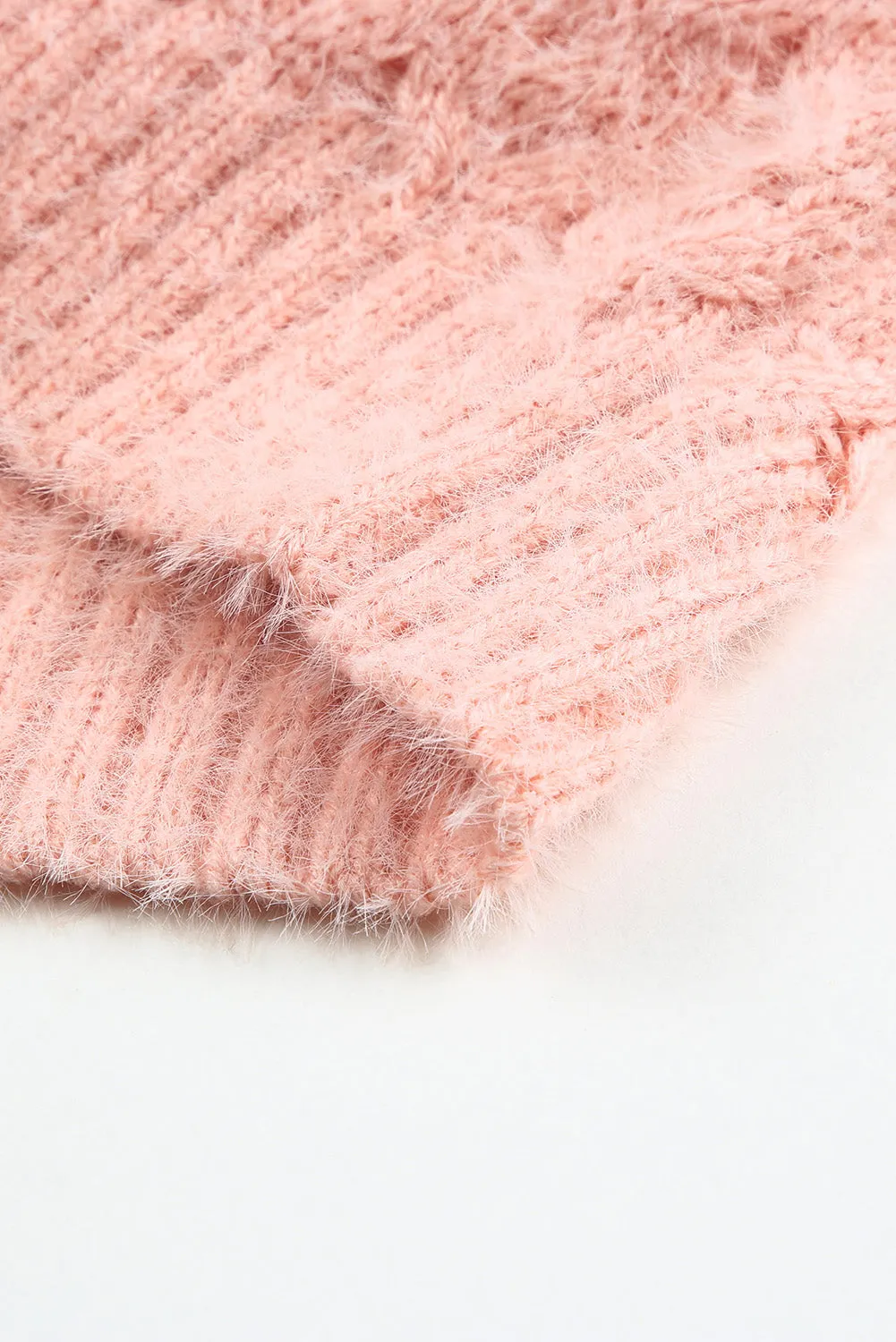 Pink  Asymmetric Cut Out Cold Shoulder Eyelash Sweater