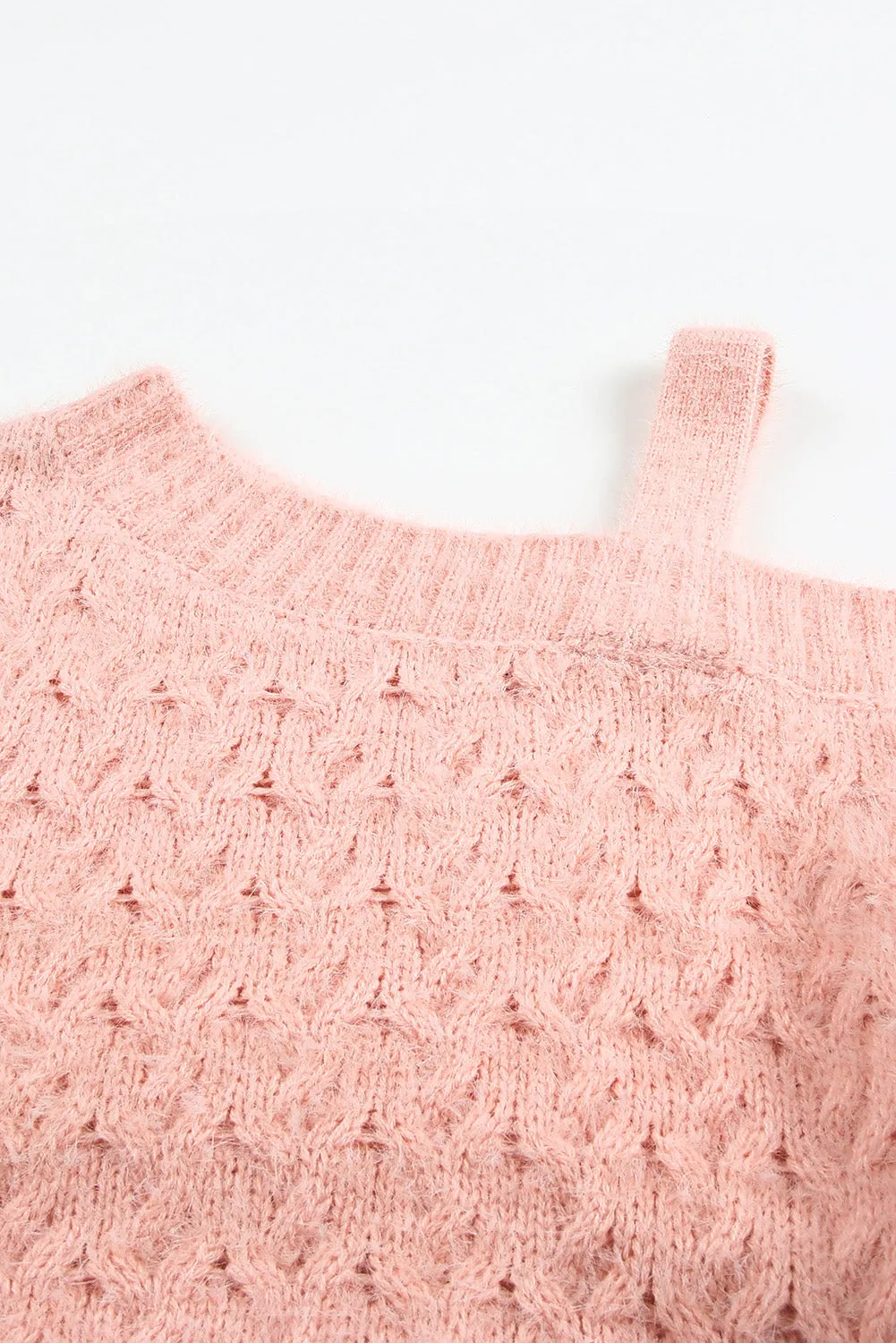 Pink  Asymmetric Cut Out Cold Shoulder Eyelash Sweater