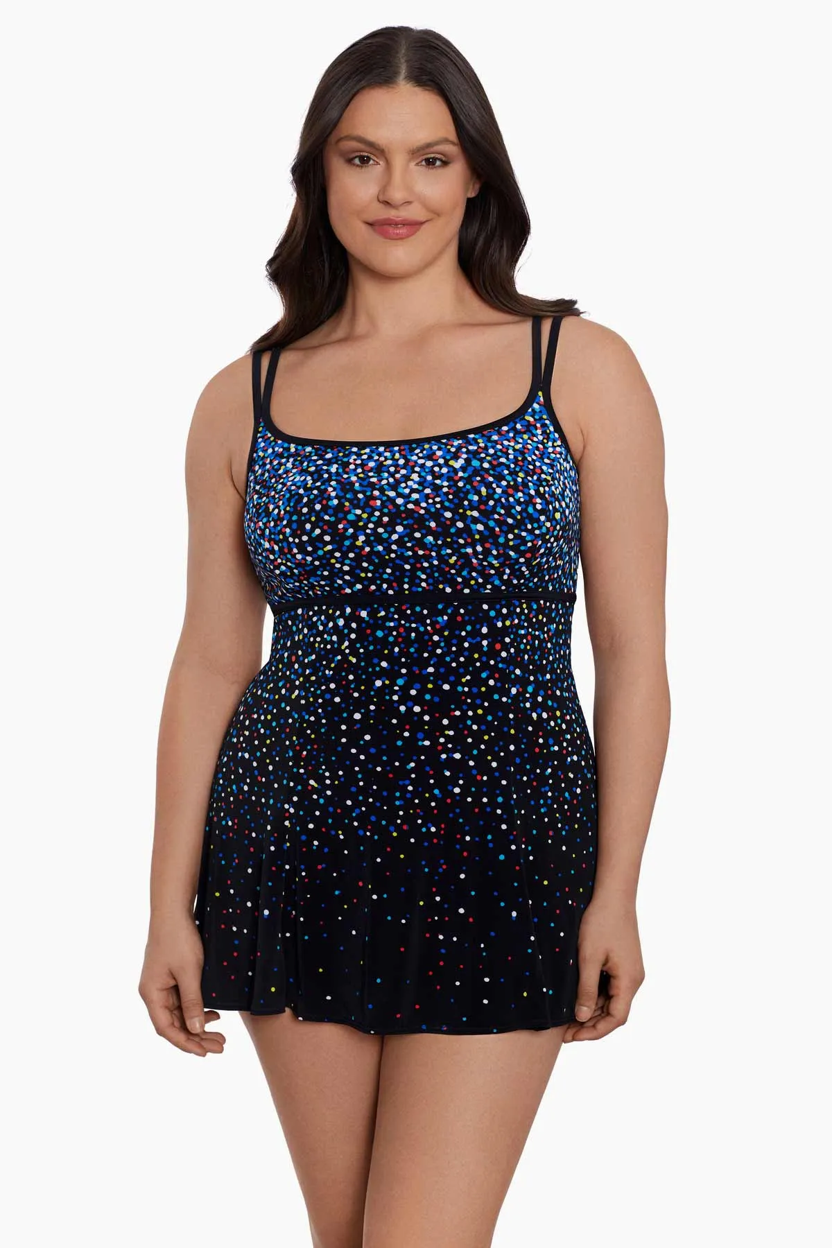 Rainbow Sprinkles Long Torso Empire Princess Seam Swim Dress