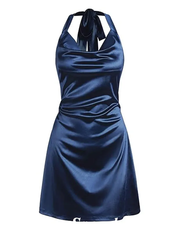 Sexy Soft Satin Halter Sleeveless Sheath Mini Dresses/ Homecoming Dresses, PD3655