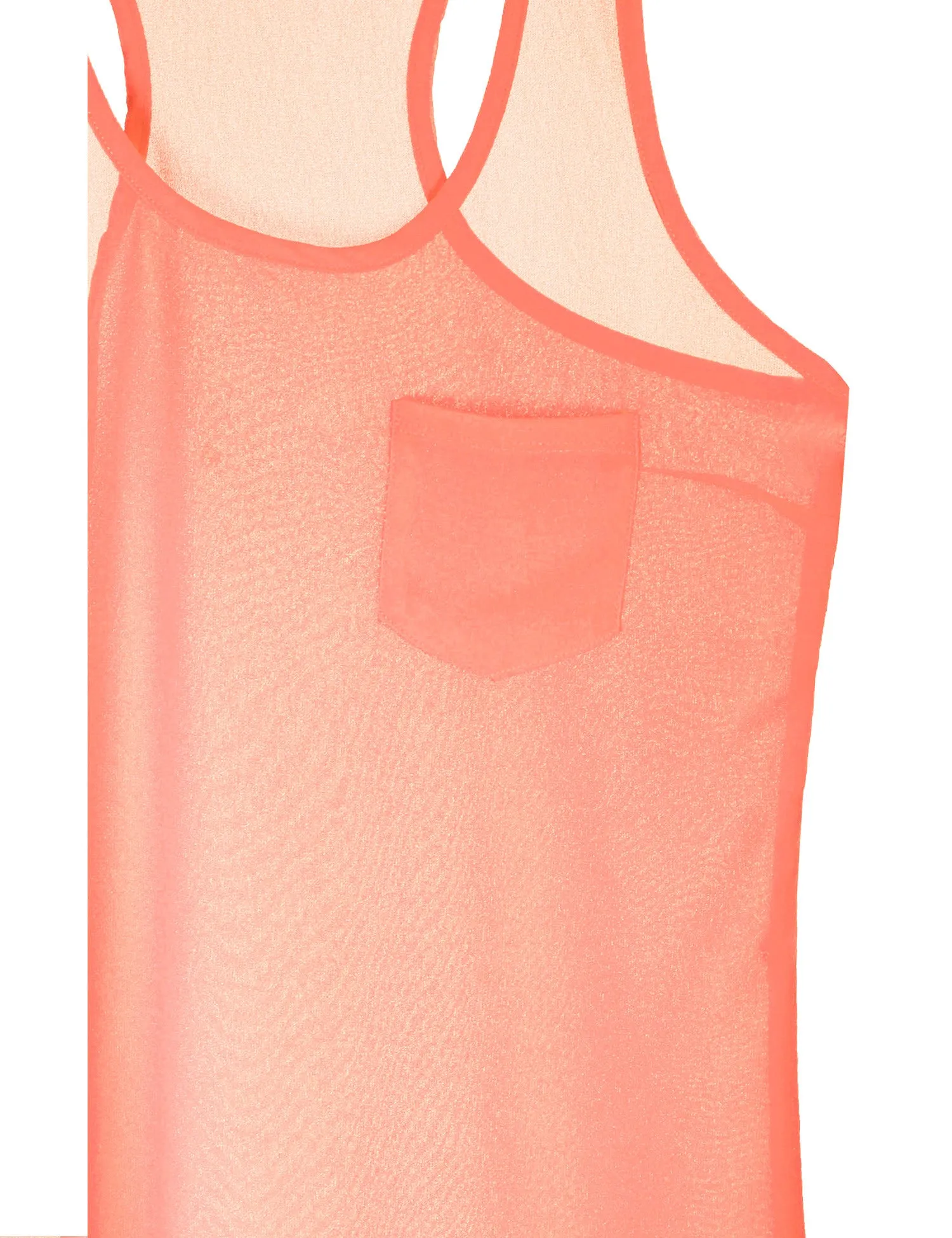 Sheer Chiffon Racerback Tank Top Shirts with Front Pocket