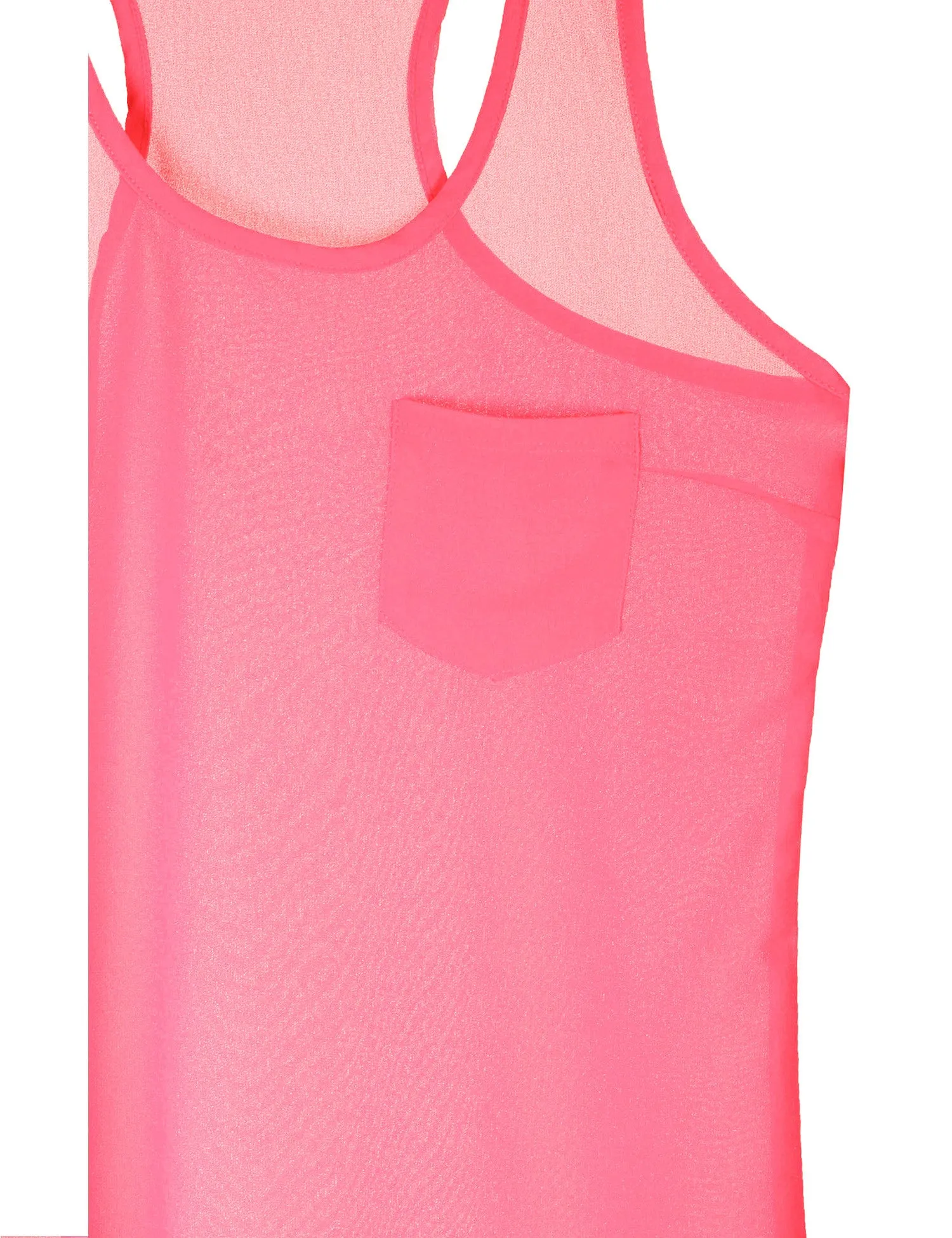 Sheer Chiffon Racerback Tank Top Shirts with Front Pocket