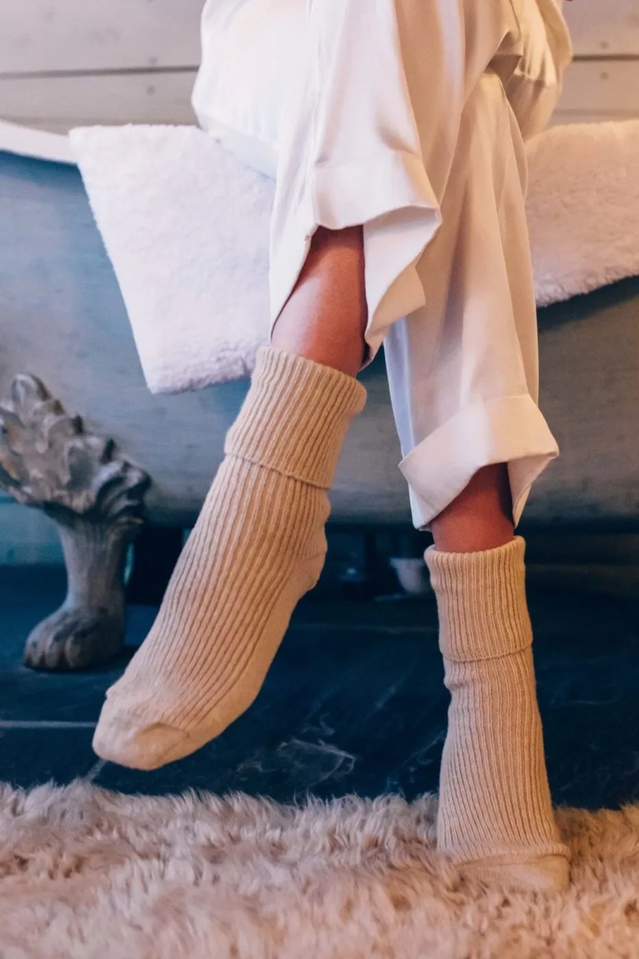 Soft Beige Cashmere Bed Socks by Rosie Sugden