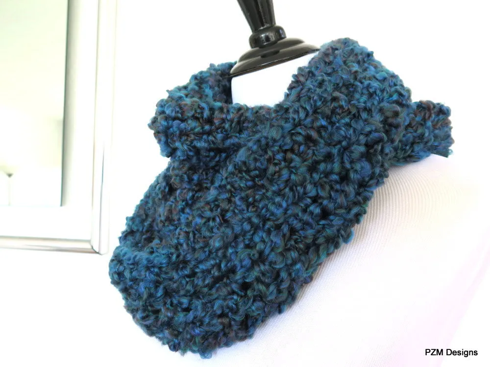 Thick Teal Crochet Infinity Scarf