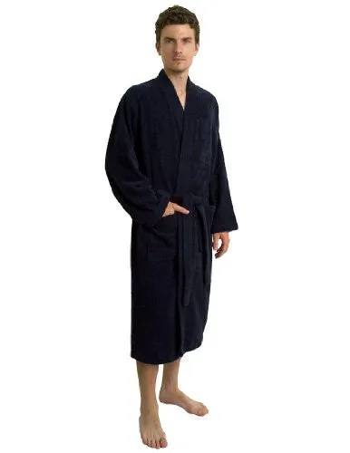 TOWELSELECTIONS MEN’S ROBE, TURKISH COTTON TERRY KIMONO BATHROBE MEDIUM/LARGE NAVY