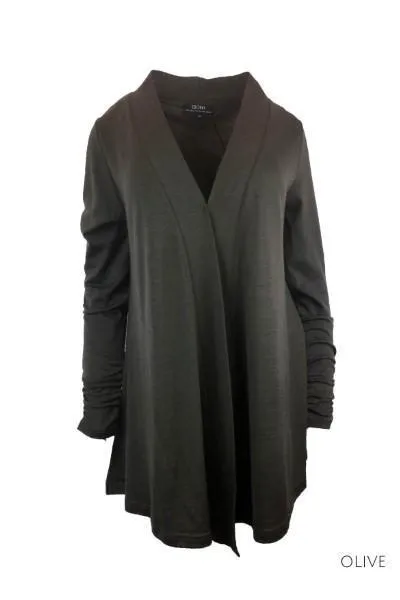 WOMENS 100% MERINO WOOL (210) LONG SLEEVE CHIC DRAPE CARDIGAN