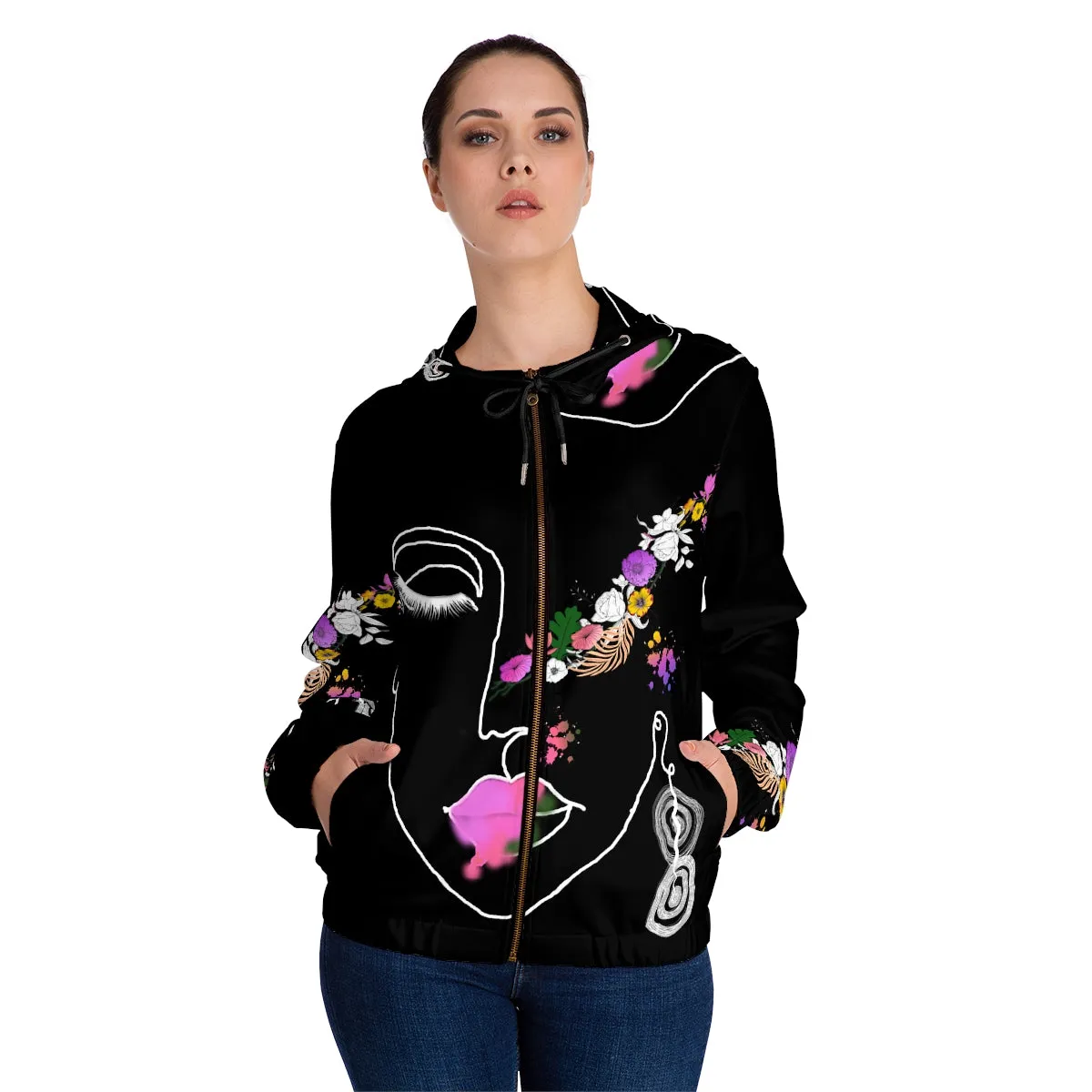 Women’s Full-Zip Hoodie (AOP) PALETTE OF BLOOM