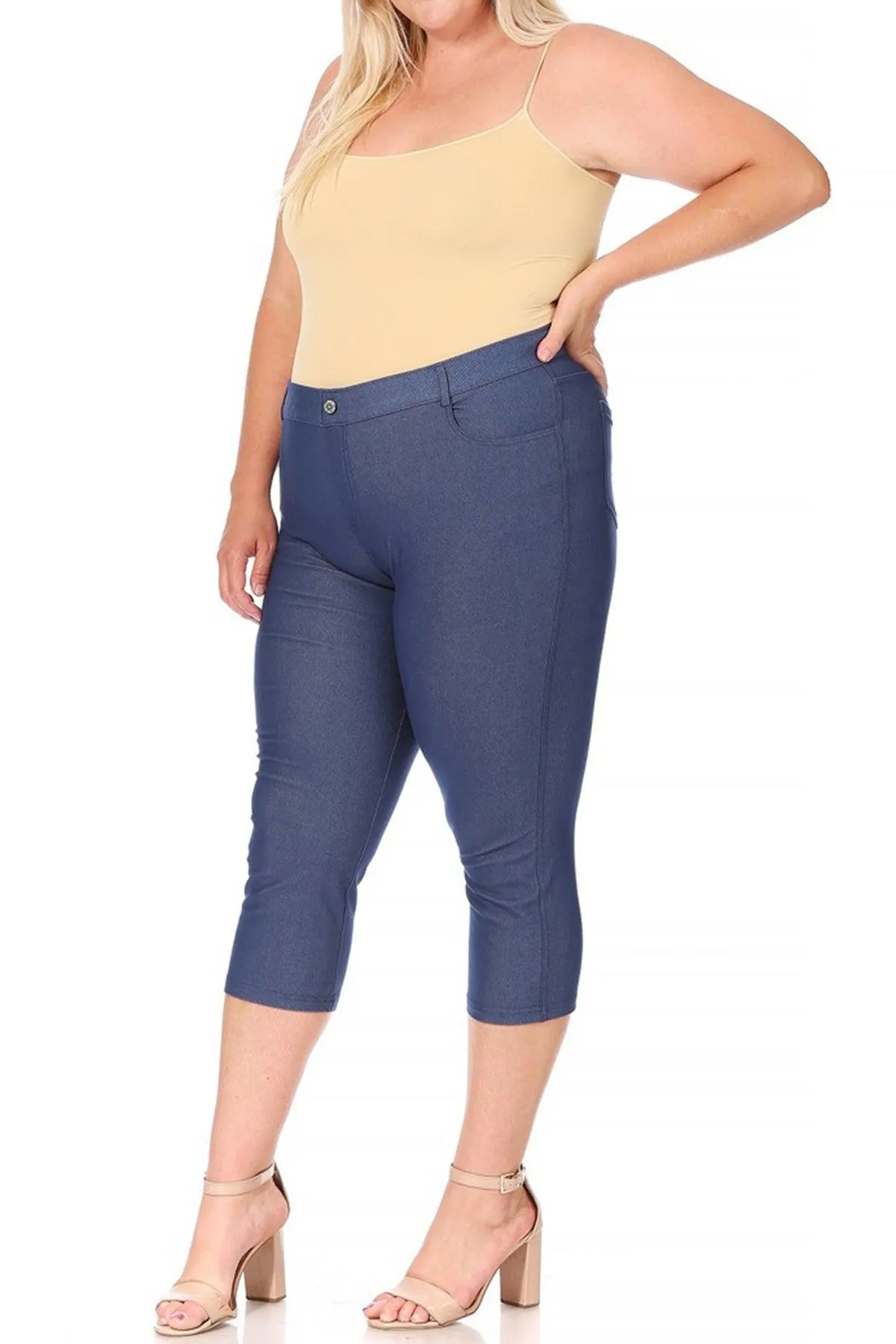 Women's Plus Size Casual Comfy Slim Pocket Jeggings Jeans Capri Leggings Pants Pack of 2