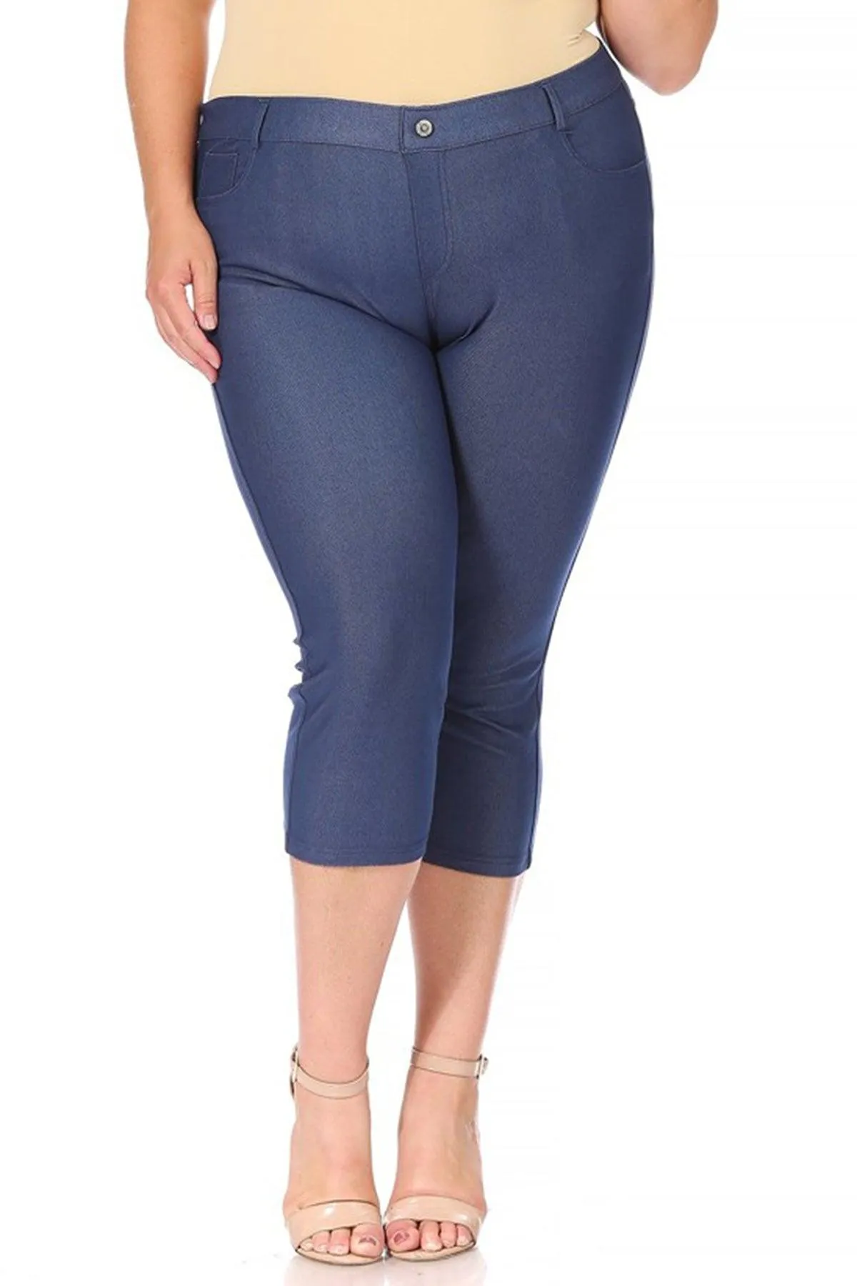 Women's Plus Size Casual Comfy Slim Pocket Jeggings Jeans Capri Leggings Pants Pack of 2