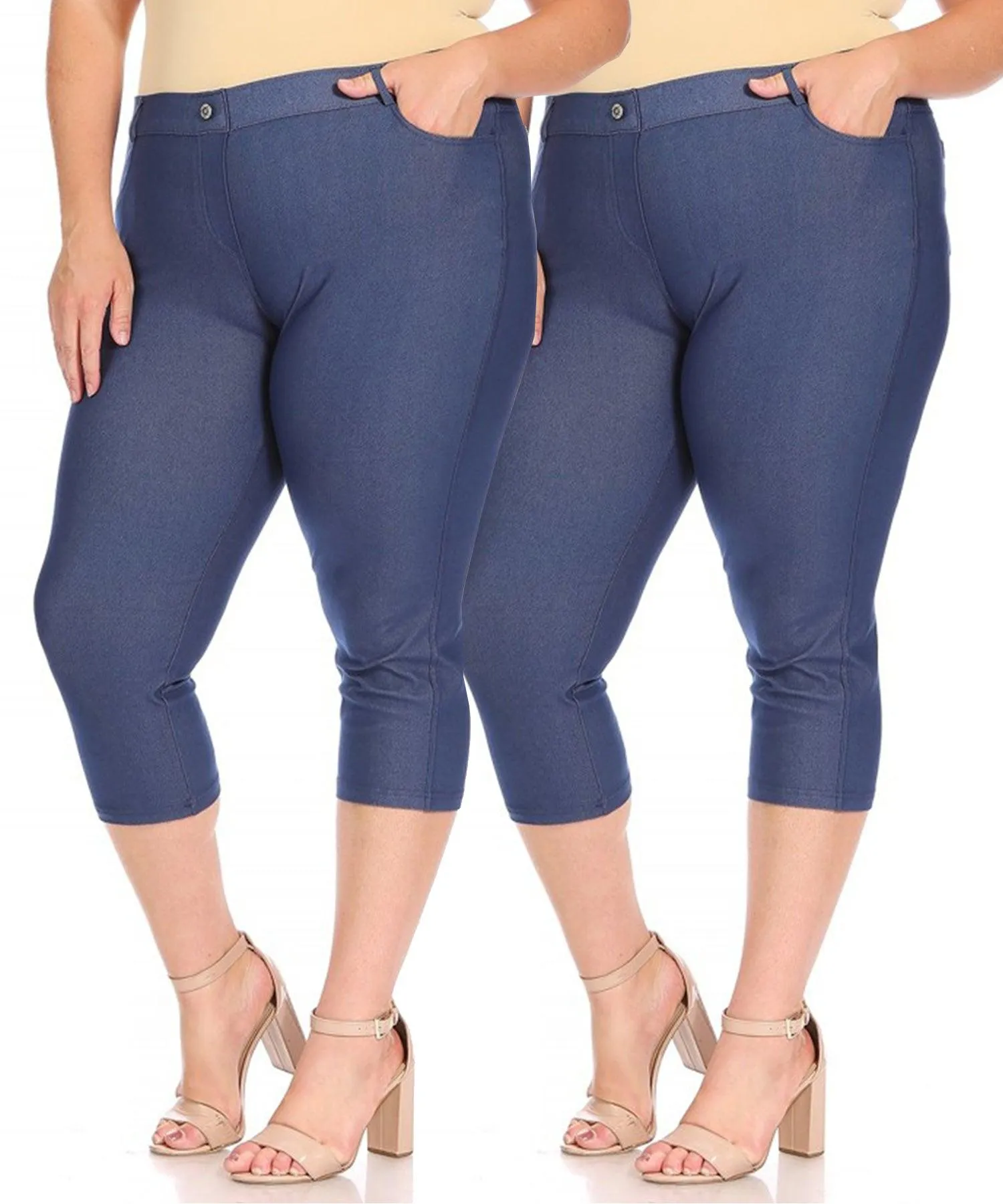 Women's Plus Size Casual Comfy Slim Pocket Jeggings Jeans Capri Leggings Pants Pack of 2