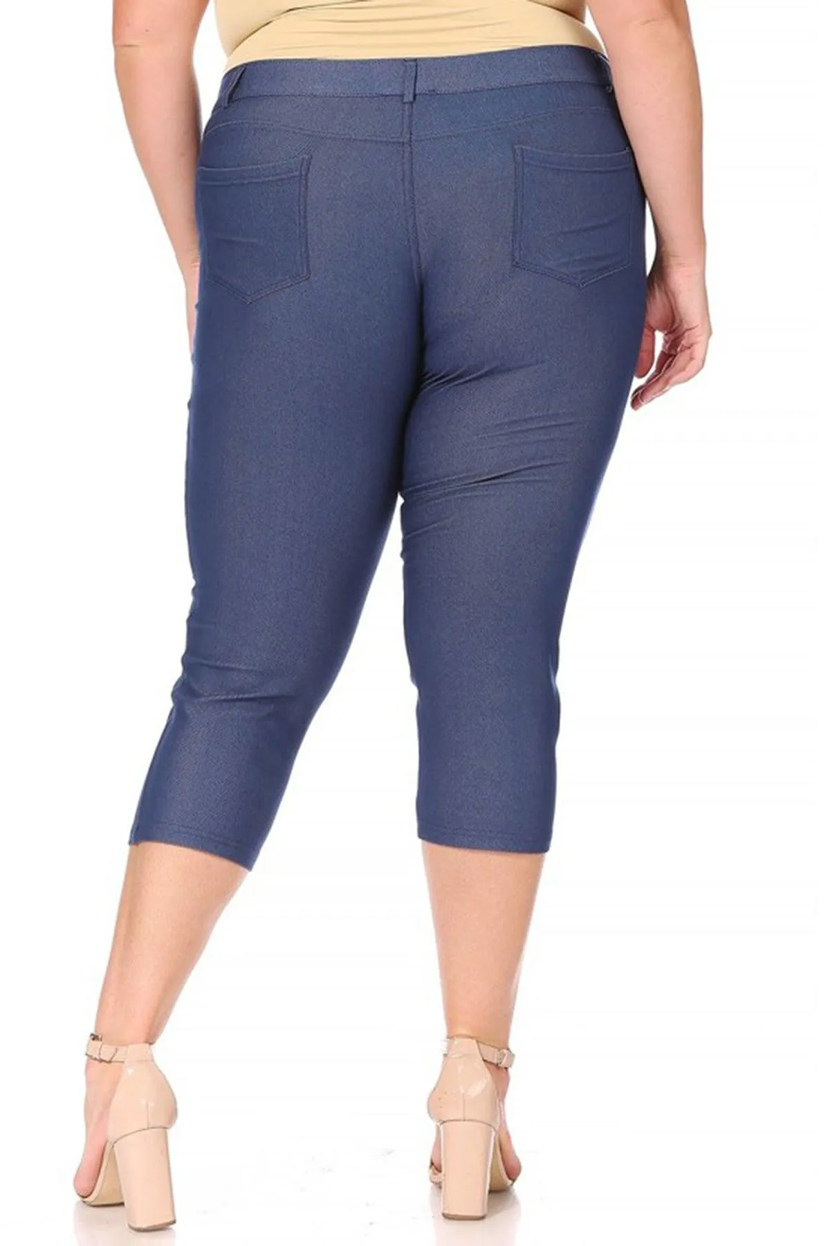 Women's Plus Size Casual Comfy Slim Pocket Jeggings Jeans Capri Leggings Pants Pack of 2