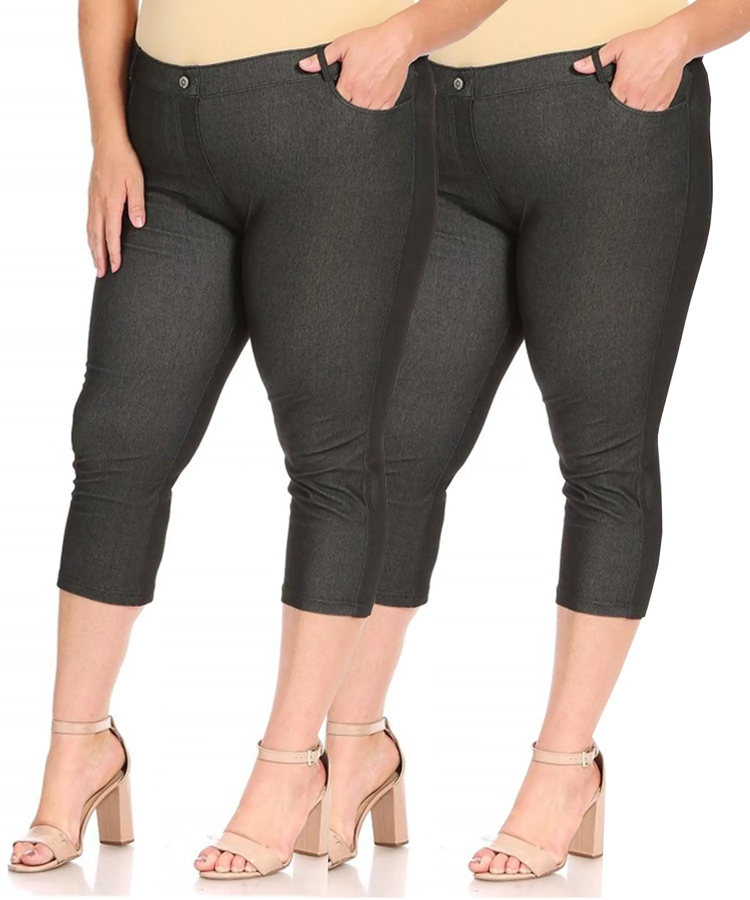 Women's Plus Size Casual Comfy Slim Pocket Jeggings Jeans Capri Leggings Pants Pack of 2