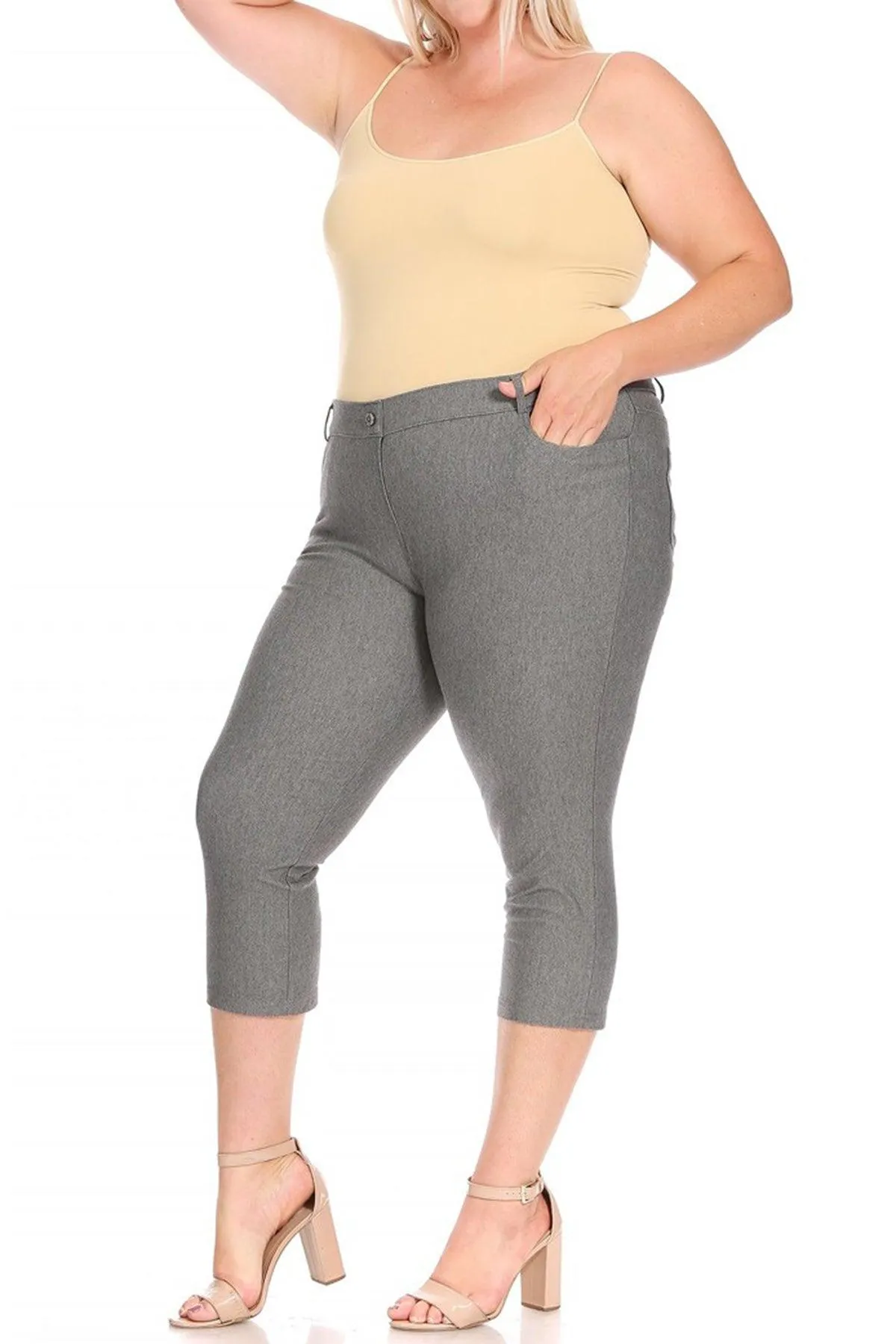 Women's Plus Size Casual Comfy Slim Pocket Jeggings Jeans Capri Leggings Pants Pack of 2