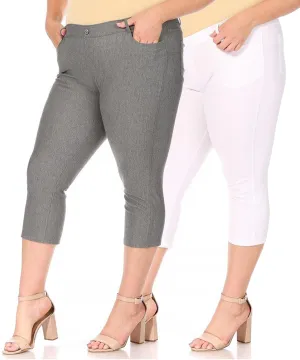 Women's Plus Size Casual Comfy Slim Pocket Jeggings Jeans Capri Leggings Pants Pack of 2