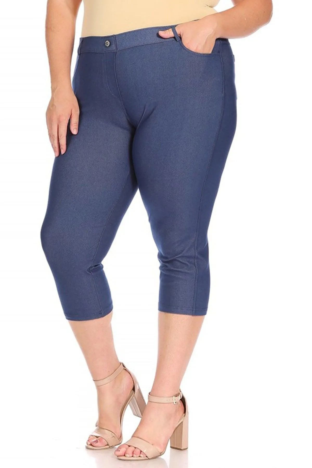 Women's Plus Size Casual Comfy Slim Pocket Jeggings Jeans Capri Leggings Pants Pack of 2