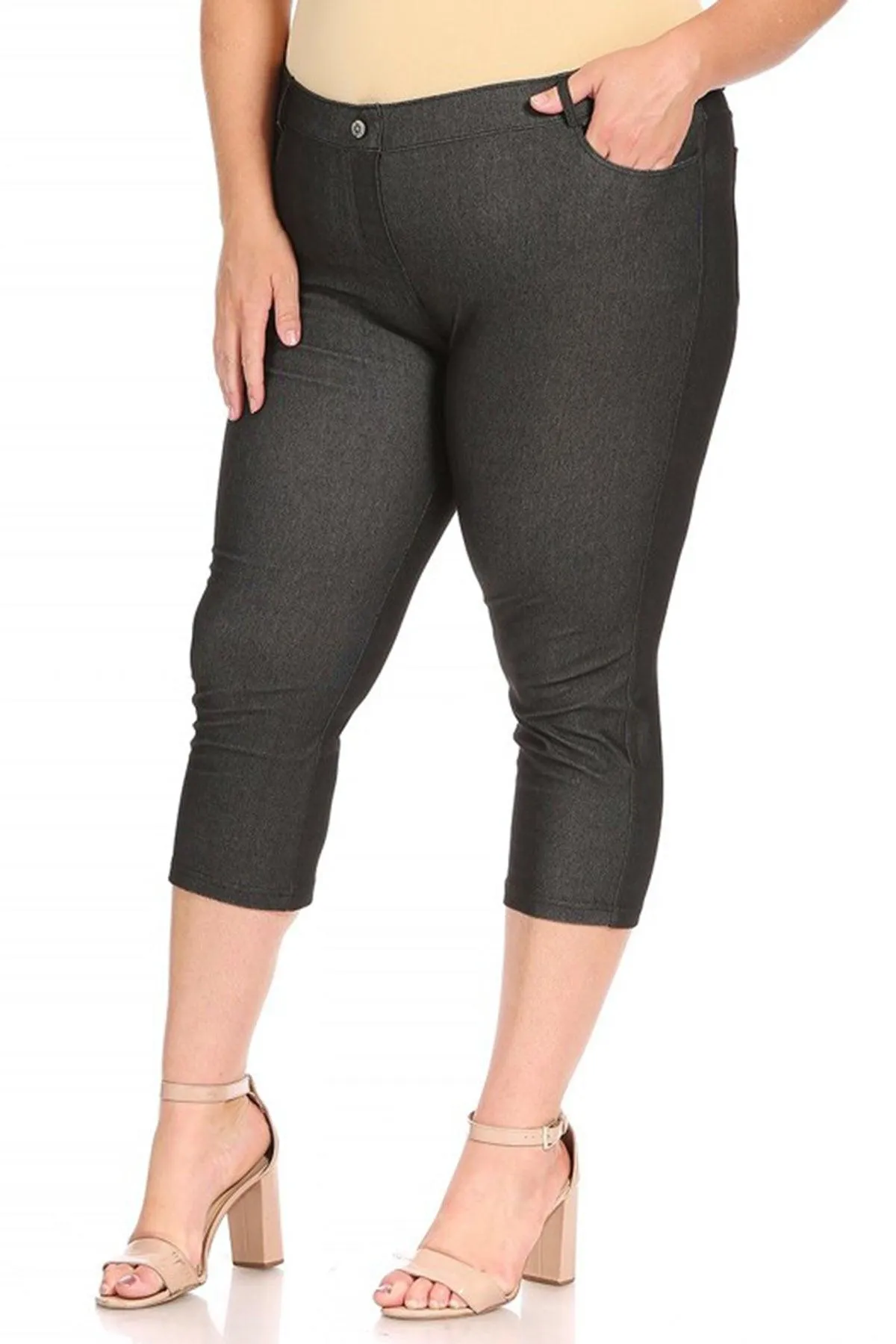 Women's Plus Size Casual Comfy Slim Pocket Jeggings Jeans Capri Leggings Pants Pack of 2