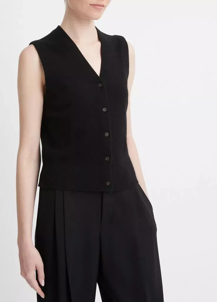 Wool & Cashmere Shrunken Sweater Vest - Black