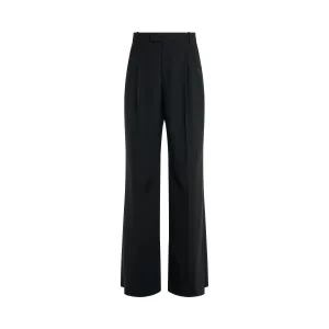 Wool Garbadine Baggy Trouser in Black